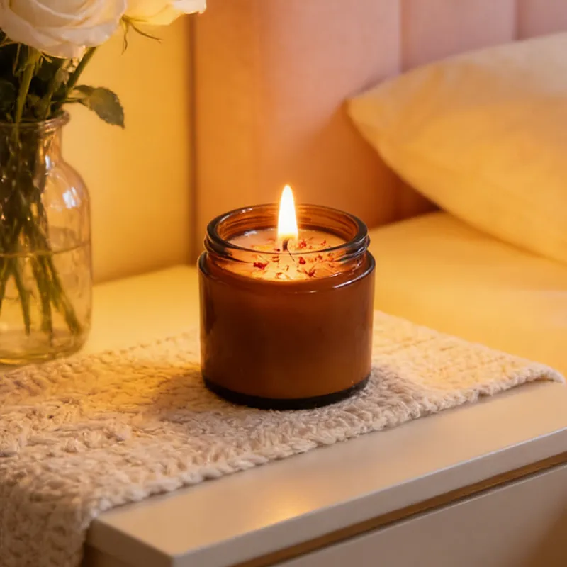 Amber Brown Glass Jar Scented Candle - Image 3