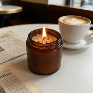 Amber Brown Glass Jar Scented Candle