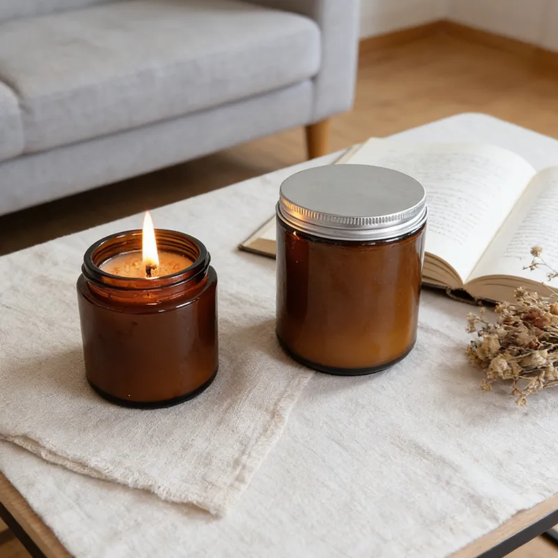 Amber Brown Glass Jar Scented Candle - Image 2